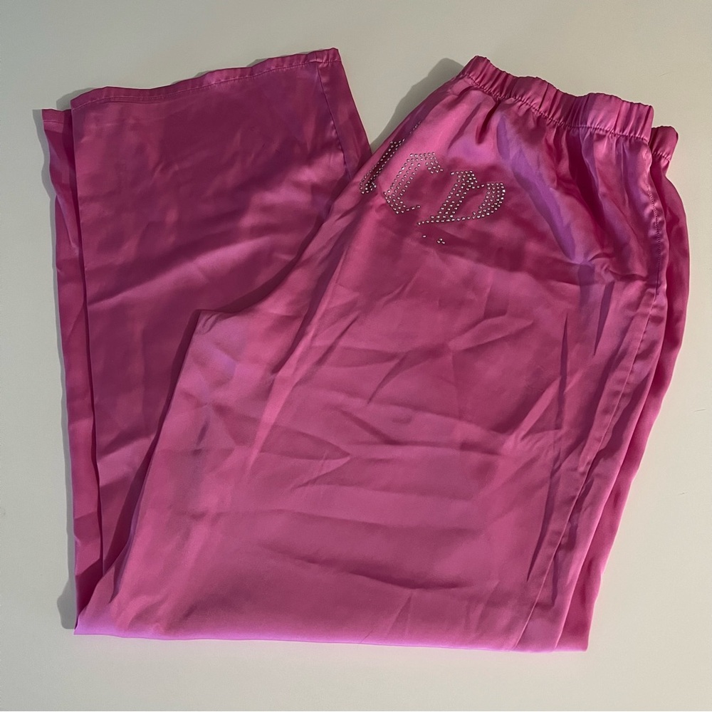 Juicy Couture Vibrant Pink Satin pants XL pajama bottom sleep bling